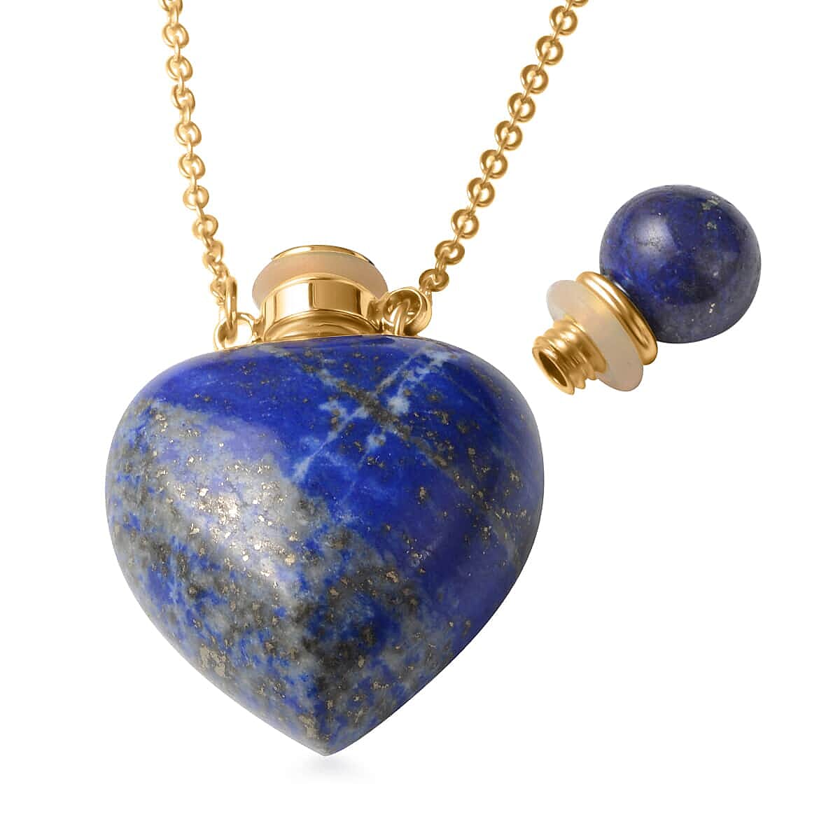 Set of 3 Red Jasper, Green Aventurine and Lapis Lazuli Perfume Heart Bottle Necklace 22 Inches in ION Plated YG Stainless Steel 24.00 ctw