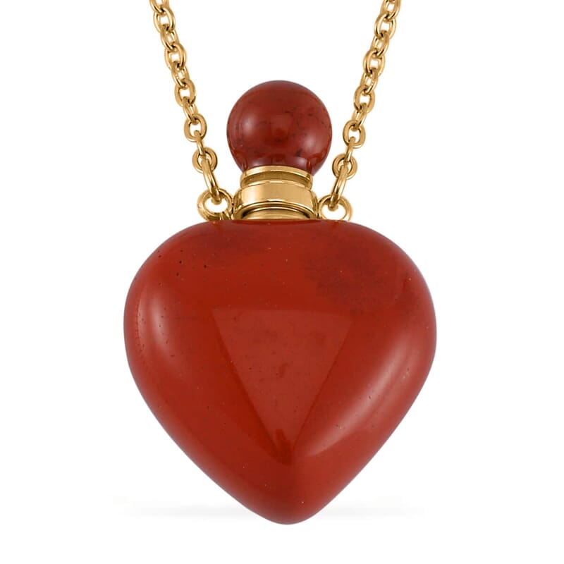 Set of 3 Red Jasper, Green Aventurine and Lapis Lazuli Perfume Heart Bottle Necklace 22 Inches in ION Plated YG Stainless Steel 24.00 ctw