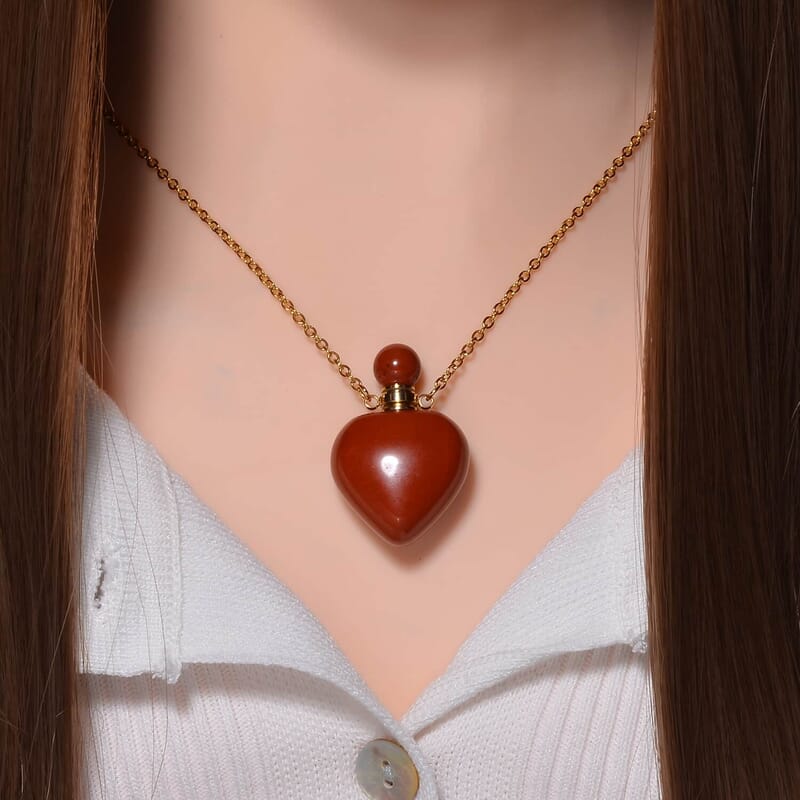Set of 3 Red Jasper, Green Aventurine and Lapis Lazuli Perfume Heart Bottle Necklace 22 Inches in ION Plated YG Stainless Steel 24.00 ctw