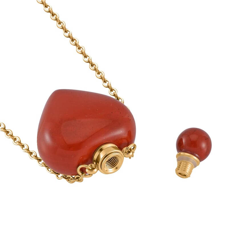 Set of 3 Red Jasper, Green Aventurine and Lapis Lazuli Perfume Heart Bottle Necklace 22 Inches in ION Plated YG Stainless Steel 24.00 ctw