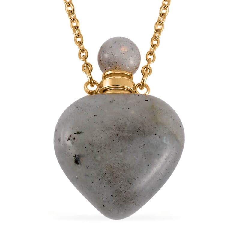Set of 5, Multi Gemstone Perfume Heart Bottle Necklace 22 Inches in ION Plated Yellow Gold Stainless Steel 40.00 ctw
