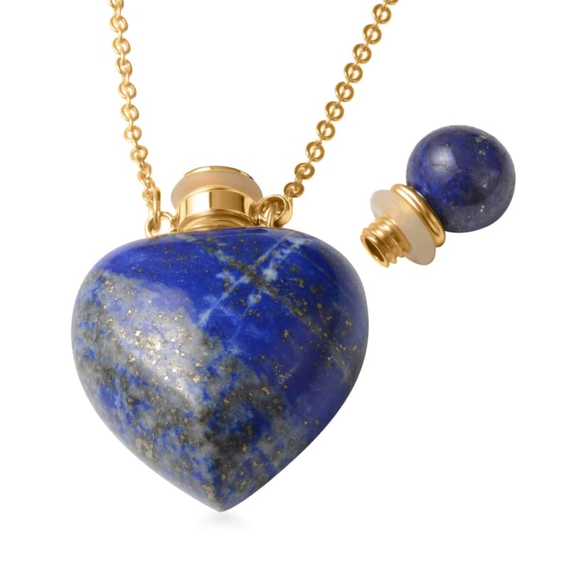 Set of 5, Multi Gemstone Perfume Heart Bottle Necklace 22 Inches in ION Plated Yellow Gold Stainless Steel 40.00 ctw