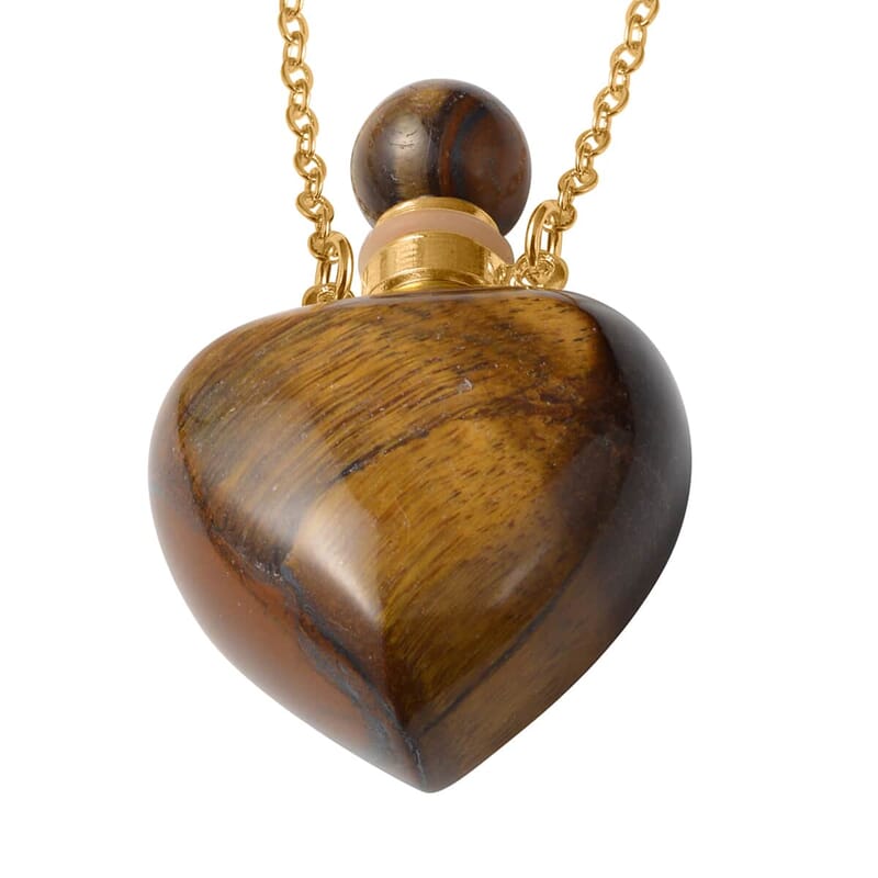 Set of 5, Multi Gemstone Perfume Heart Bottle Necklace 22 Inches in ION Plated Yellow Gold Stainless Steel 40.00 ctw