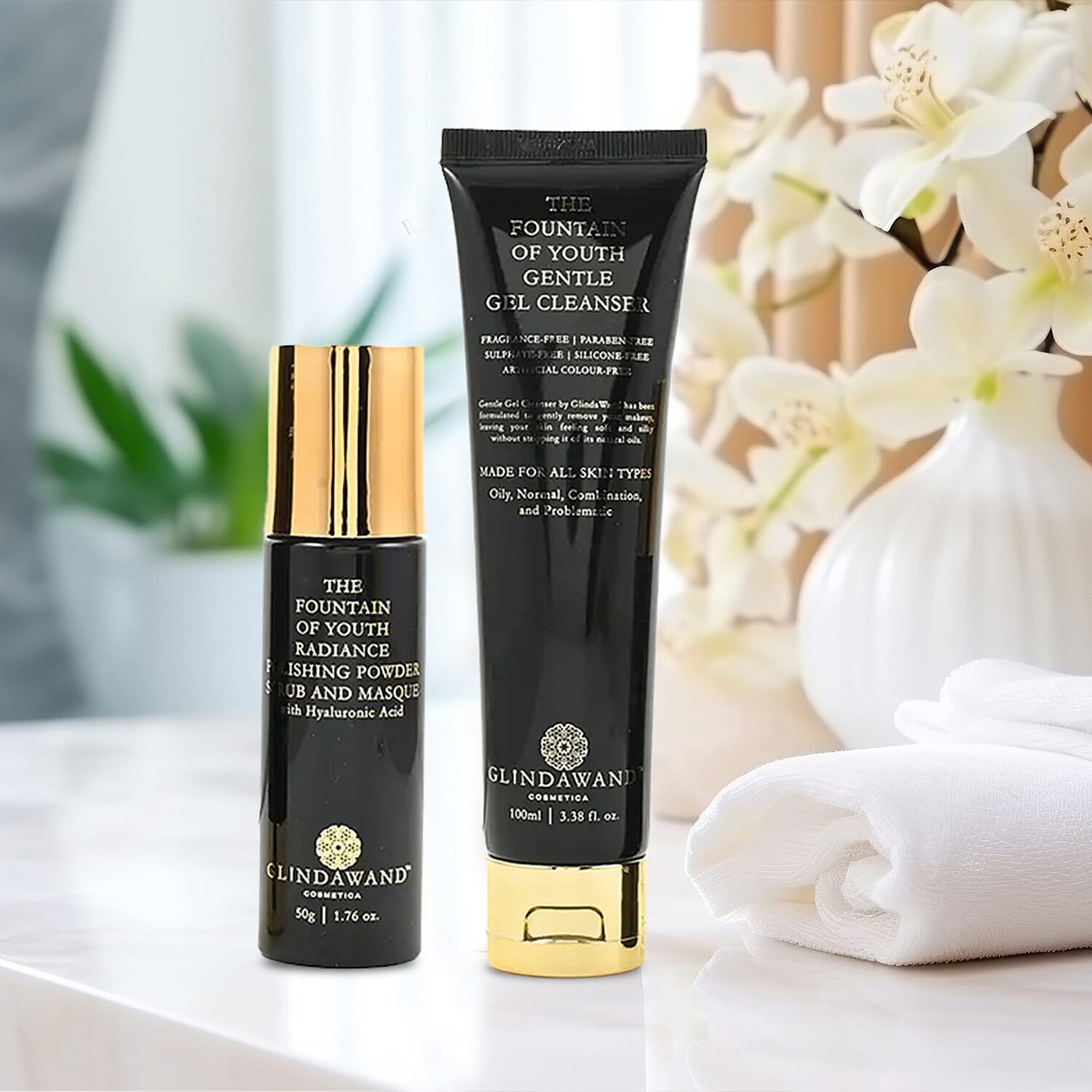 GlindaWand Gentle Gel Cleanser & Fountain of Youth Radiance Polishing Powder (3.38oz +1.76oz)