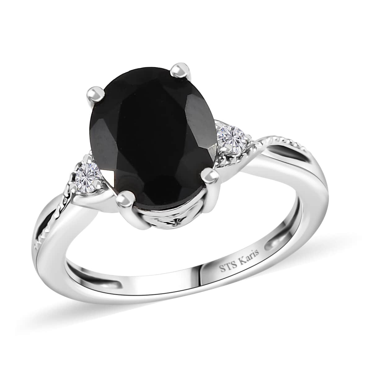 Karis Thai Black Spinel, White Zircon Earrings, Ring (Size 5.0) and Pendant in Platinum Bond with Stainless Steel Necklace (20 Inches) 12.60 ctw image number 2