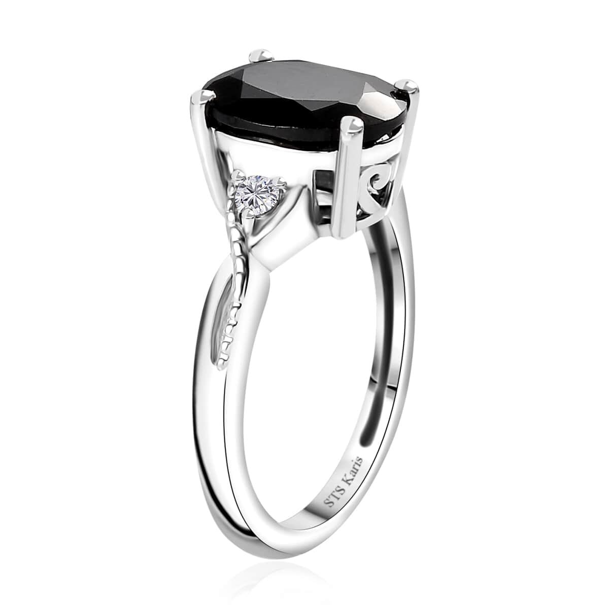 Karis Thai Black Spinel, White Zircon Earrings, Ring (Size 5.0) and Pendant in Platinum Bond with Stainless Steel Necklace (20 Inches) 12.60 ctw image number 3