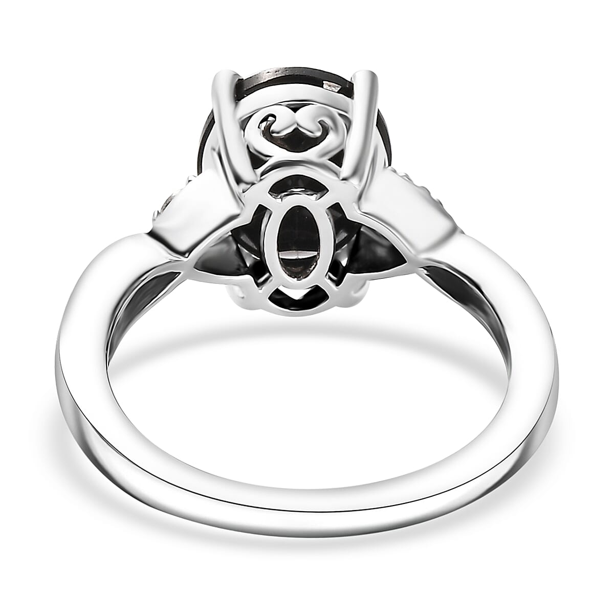 Karis Thai Black Spinel, White Zircon 12.60 ctw Earrings, Ring (Size 5.0) and Pendant in Platinum Bond with Stainless Steel Necklace 20 Inches