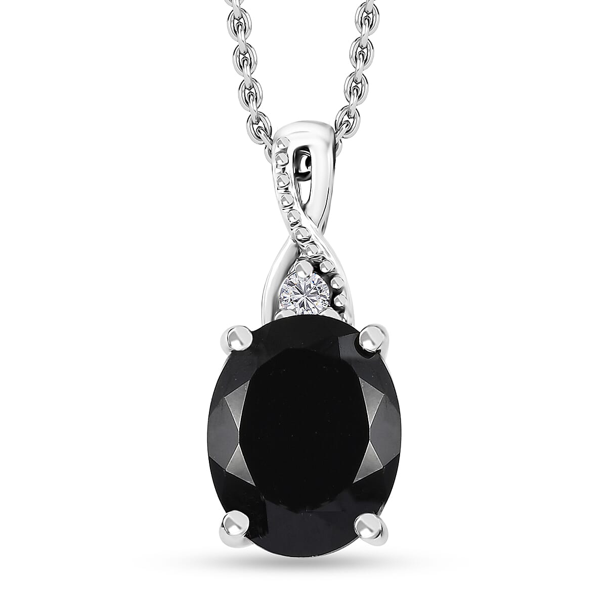 Karis Thai Black Spinel, White Zircon 12.60 ctw Earrings, Ring (Size 5.0) and Pendant in Platinum Bond with Stainless Steel Necklace 20 Inches