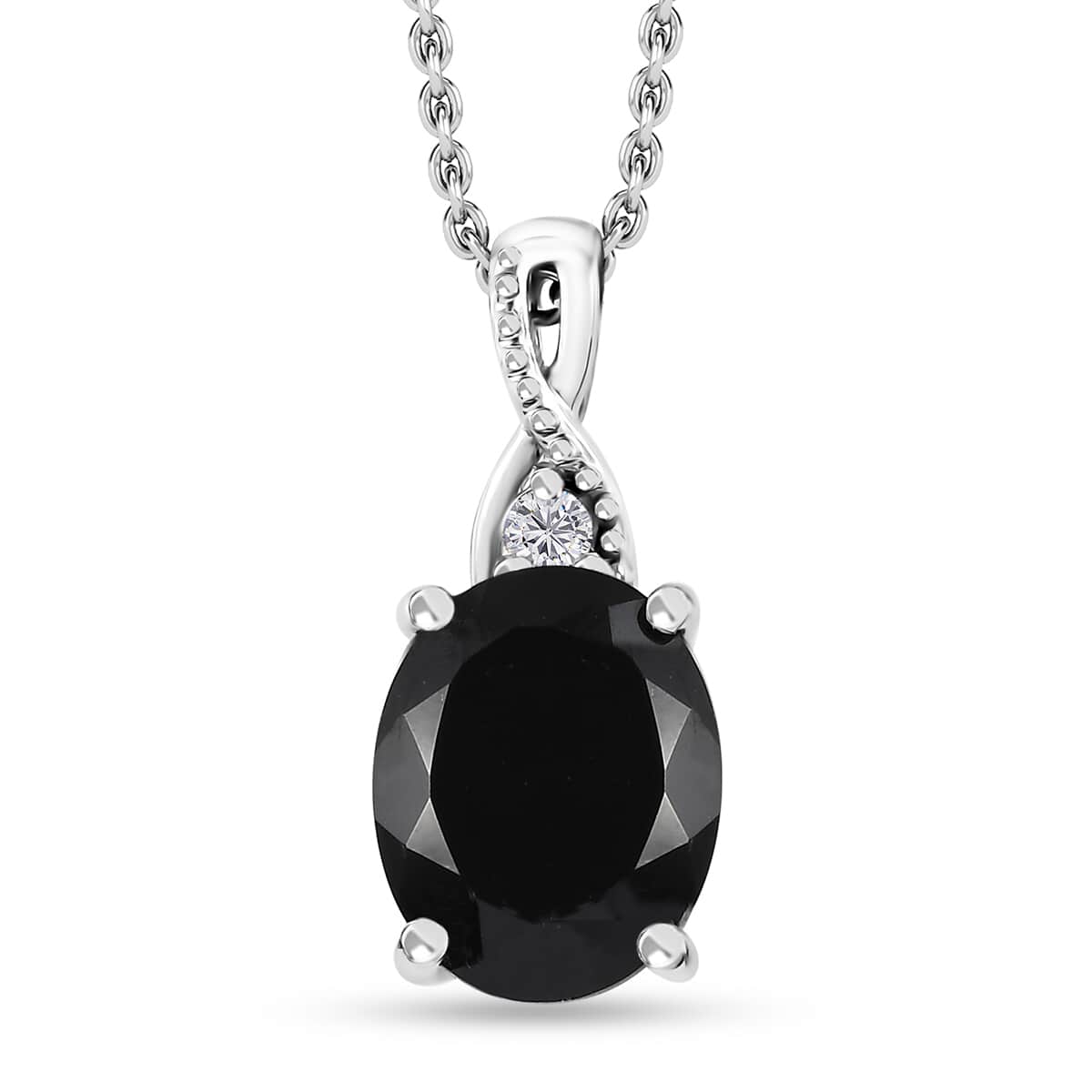 Karis Thai Black Spinel, White Zircon Earrings, Ring (Size 5.0) and Pendant in Platinum Bond with Stainless Steel Necklace (20 Inches) 12.60 ctw image number 5