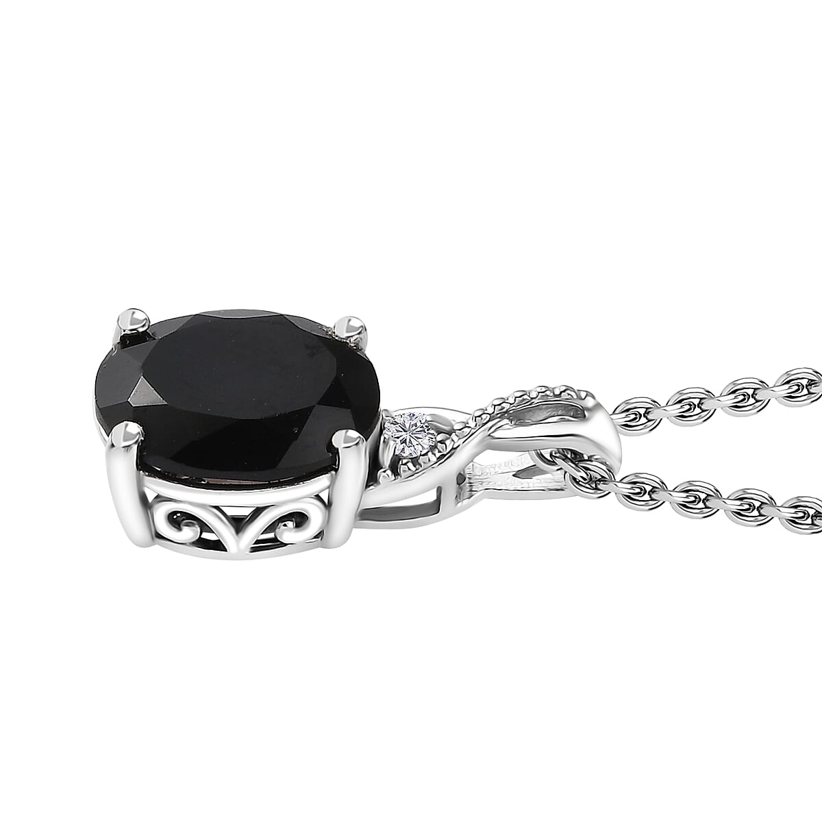 Karis Thai Black Spinel, White Zircon 12.60 ctw Earrings, Ring (Size 5.0) and Pendant in Platinum Bond with Stainless Steel Necklace 20 Inches