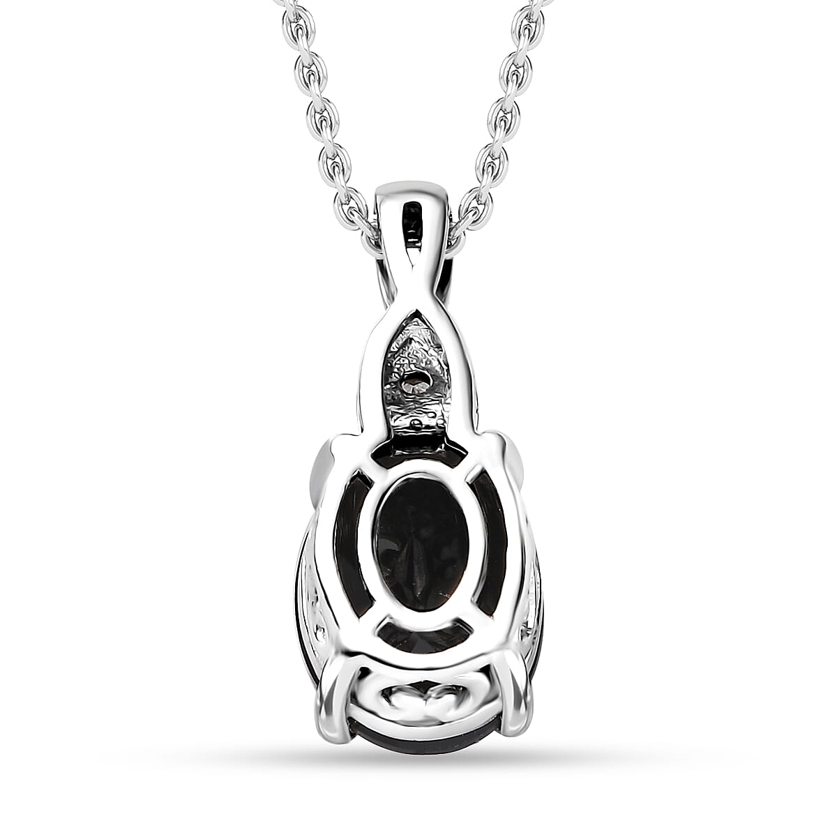 Karis Thai Black Spinel, White Zircon 12.60 ctw Earrings, Ring (Size 5.0) and Pendant in Platinum Bond with Stainless Steel Necklace 20 Inches