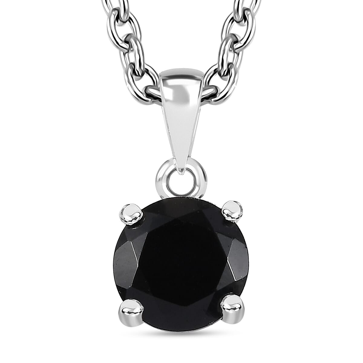 Thai Black Spinel 3.20 ctw Solitaire Stud Earrings, Pendant in Sterling Silver with Stainless Steel Necklace 20 Inches