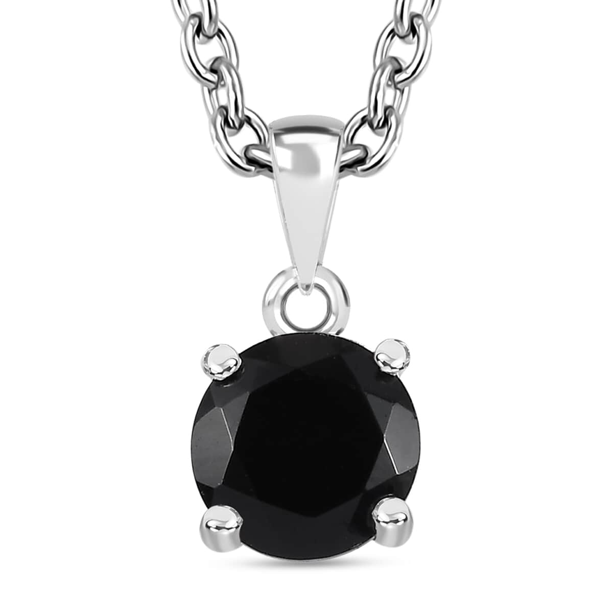 Thai Black Spinel 3.20 ctw Solitaire Stud Earrings, Pendant in Sterling Silver with Stainless Steel Necklace 20 Inches image number 2