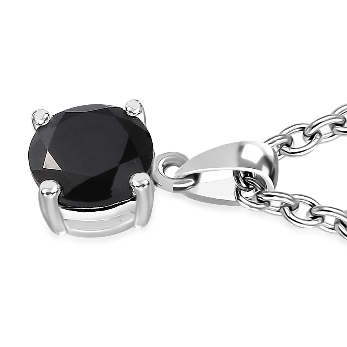 Thai Black Spinel 3.20 ctw Solitaire Stud Earrings, Pendant in Sterling Silver with Stainless Steel Necklace 20 Inches