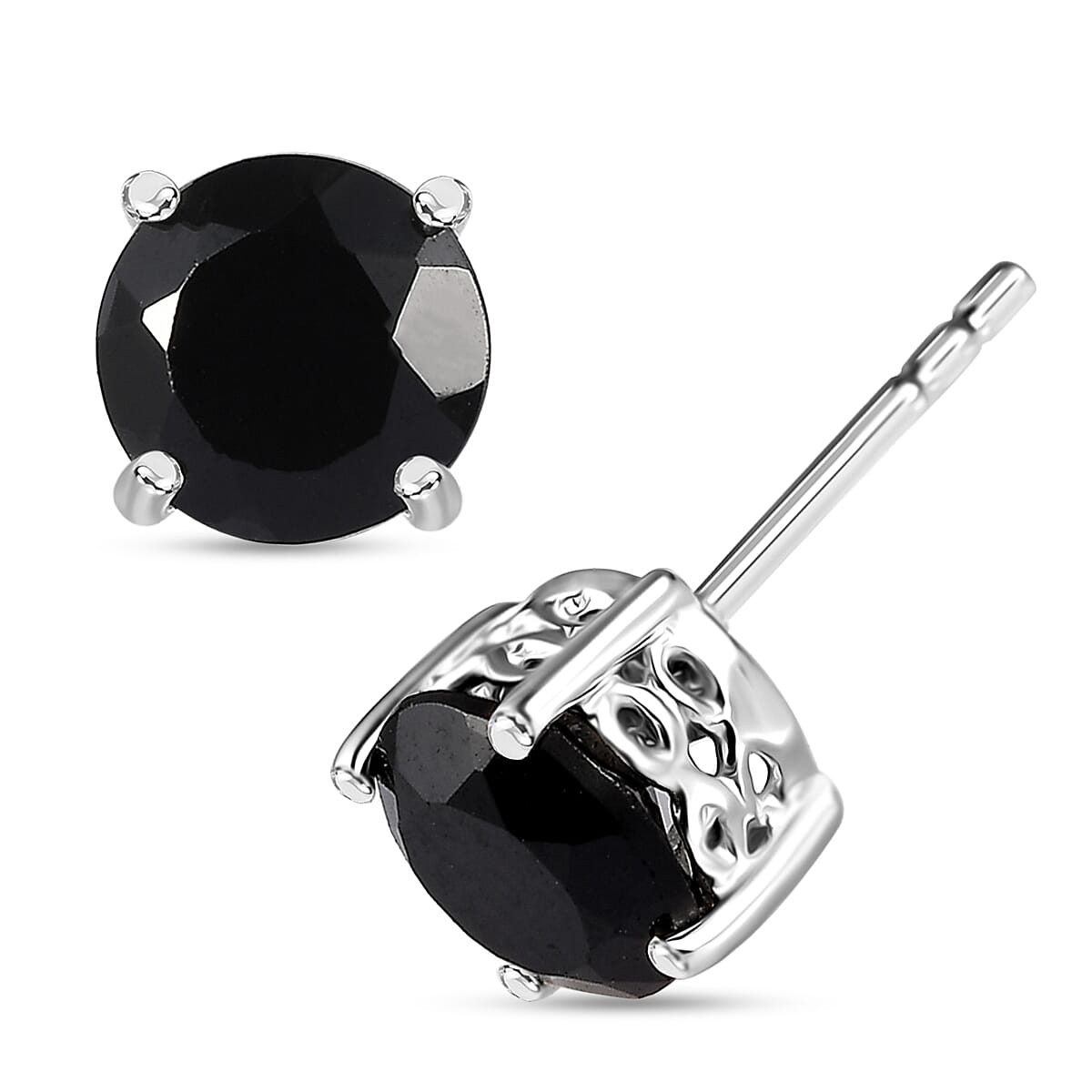 Thai Black Spinel 3.20 ctw Solitaire Stud Earrings, Pendant in Sterling Silver with Stainless Steel Necklace 20 Inches