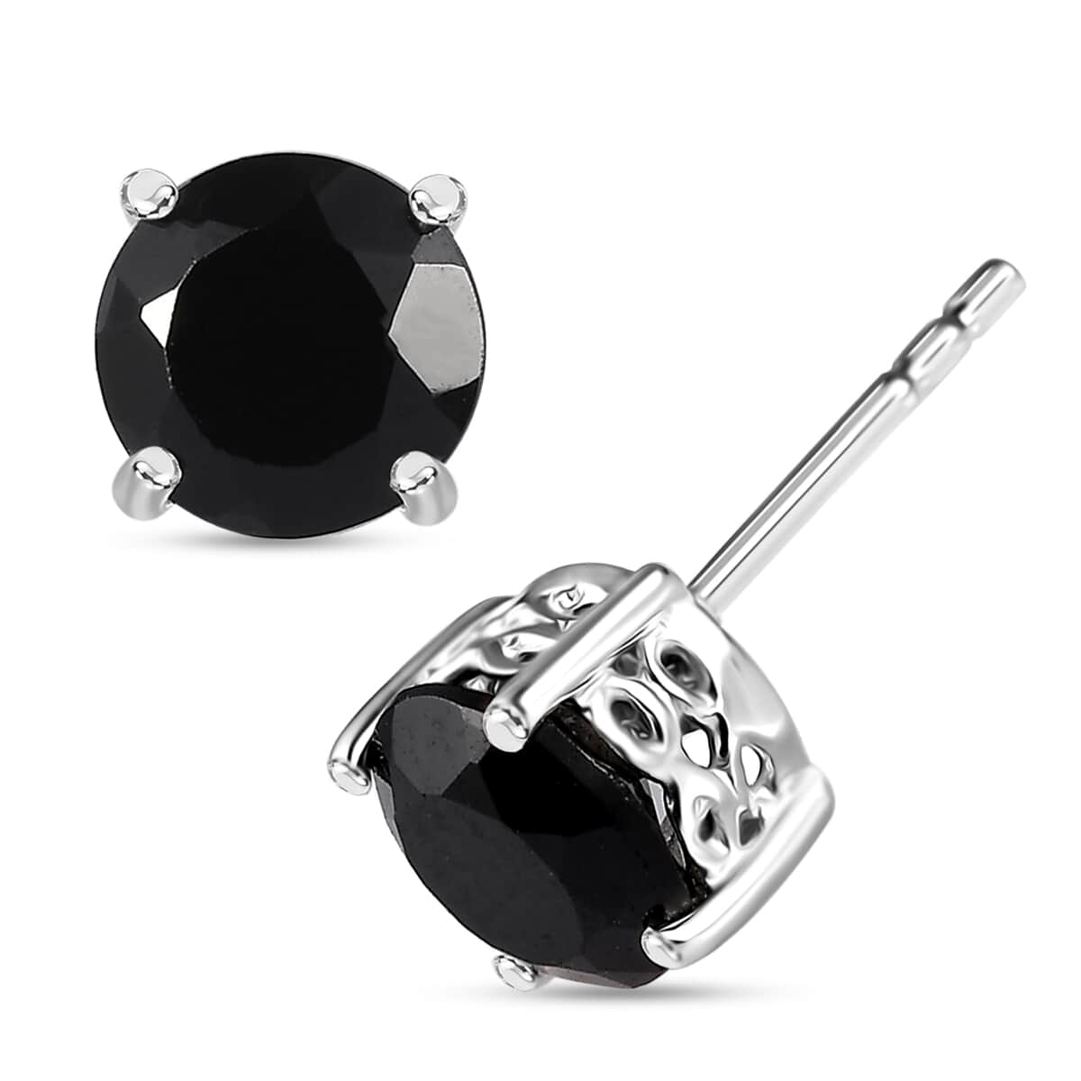 Thai Black Spinel 3.20 ctw Solitaire Stud Earrings, Pendant in Sterling Silver with Stainless Steel Necklace 20 Inches image number 5