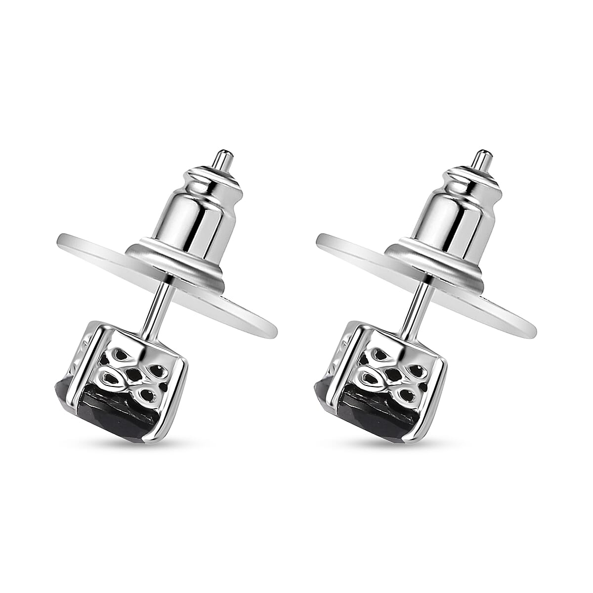 Thai Black Spinel 3.20 ctw Solitaire Stud Earrings, Pendant in Sterling Silver with Stainless Steel Necklace 20 Inches