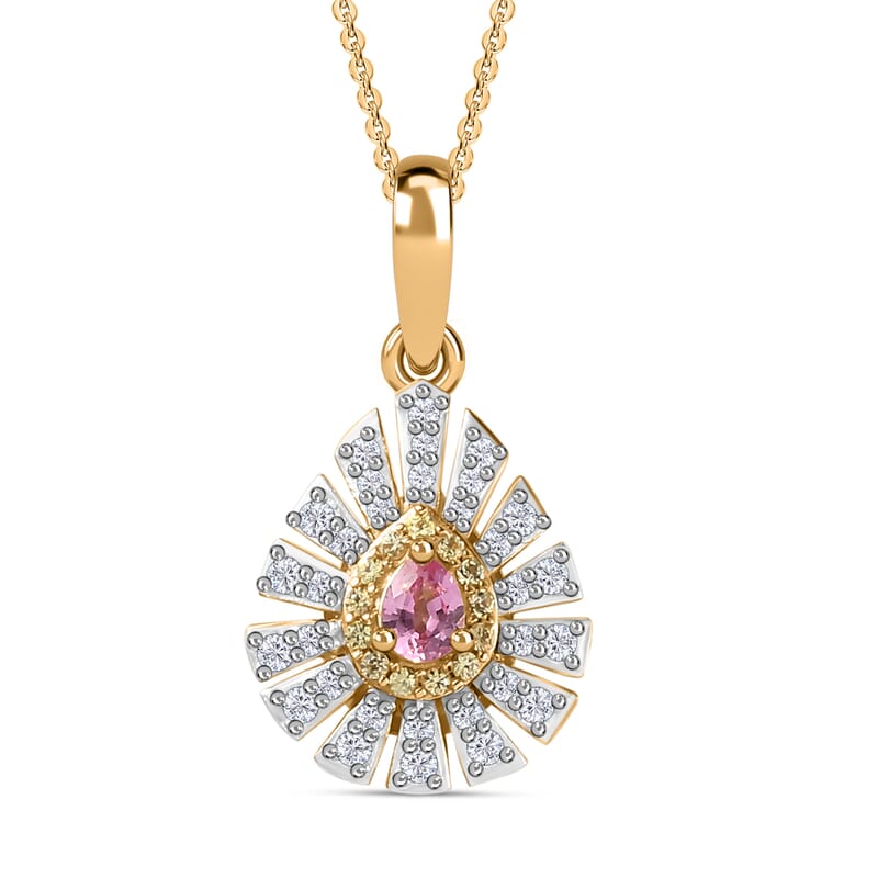 Premium Mahenge Spinel and Multi Gemstone Modern Glamour Pendant Necklace 20 Inches in 18K Vermeil Yellow Gold Over Sterling Silver 0.60 ctw