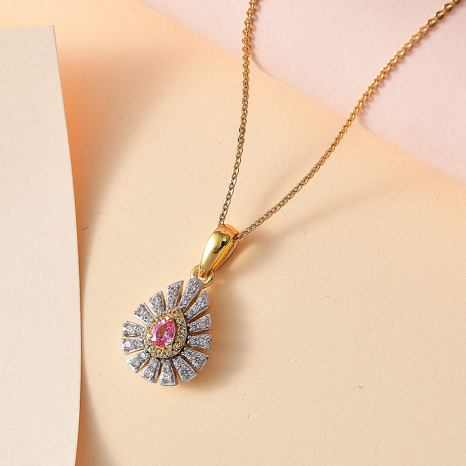 Premium Mahenge Spinel and Multi Gemstone Modern Glamour Pendant Necklace 20 Inches in 18K Vermeil Yellow Gold Over Sterling Silver 0.60 ctw
