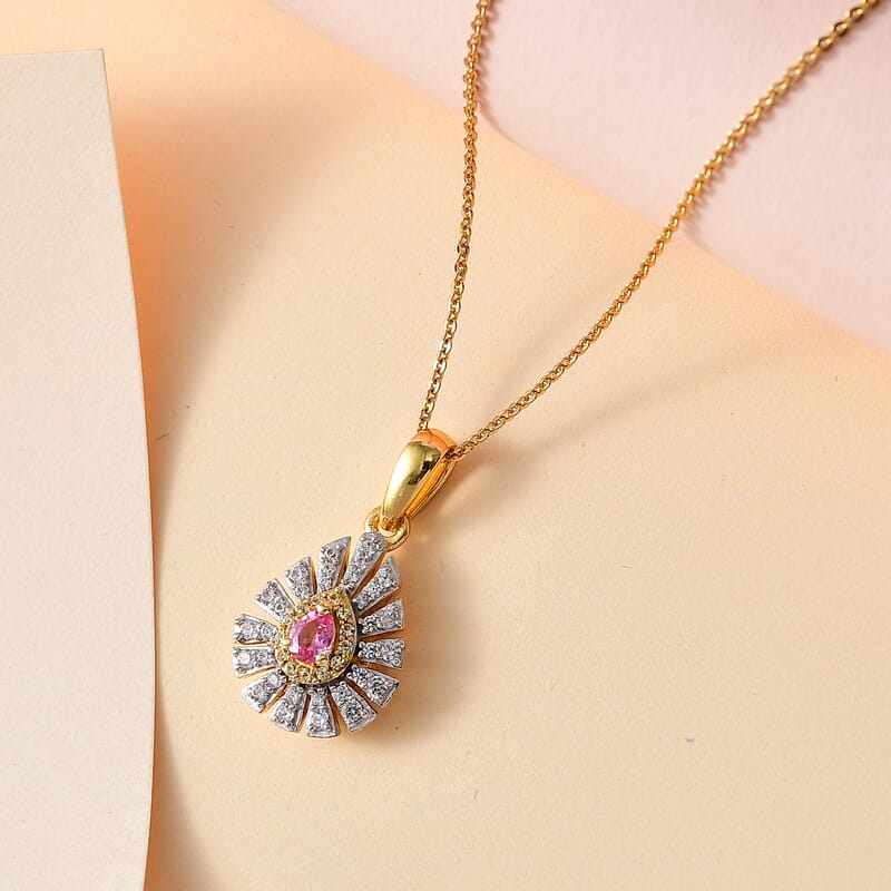 Premium Mahenge Spinel and Multi Gemstone Modern Glamour Pendant Necklace 20 Inches in 18K Vermeil Yellow Gold Over Sterling Silver 0.60 ctw