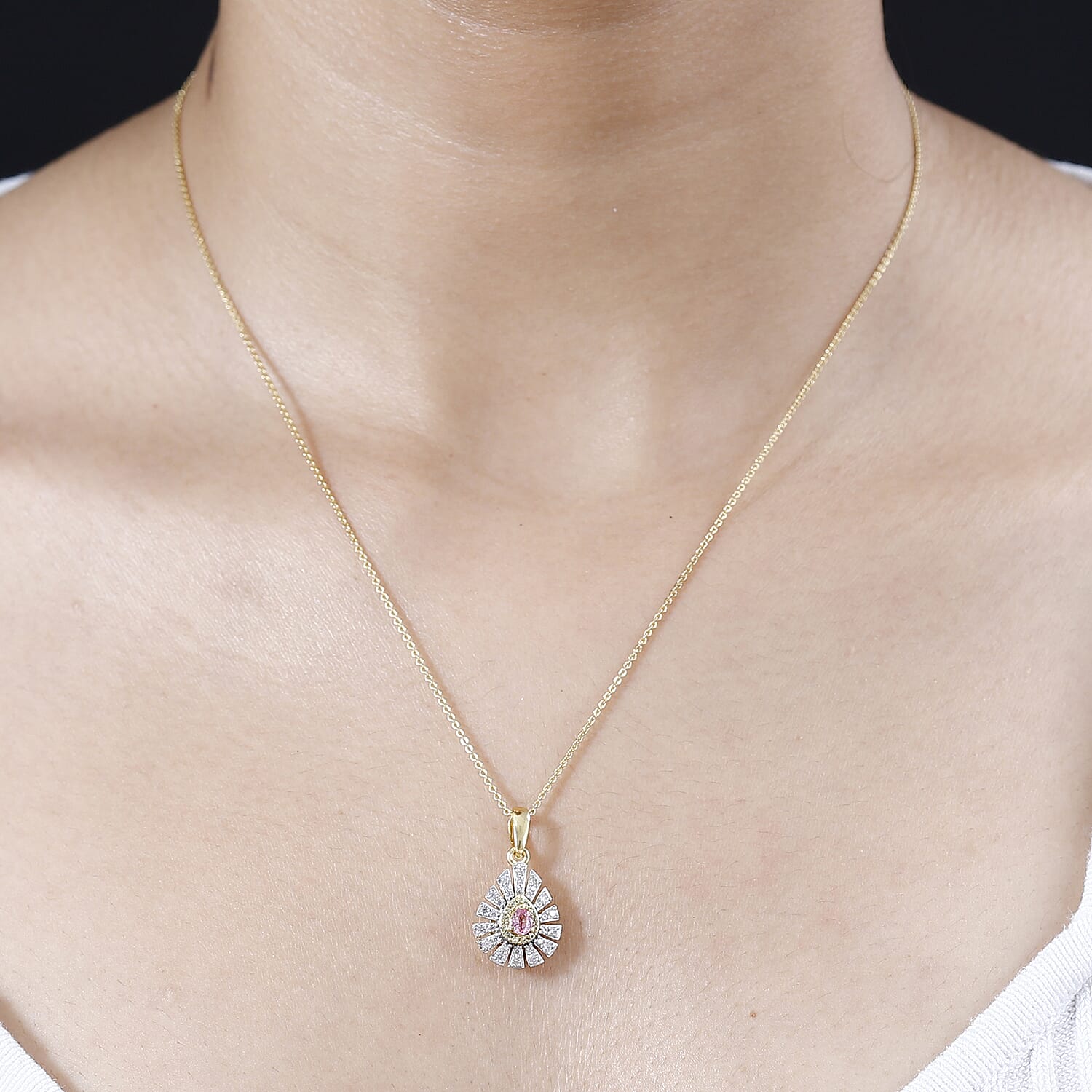 Premium Mahenge Spinel and Multi Gemstone Modern Glamour Pendant Necklace 20 Inches in 18K Vermeil Yellow Gold Over Sterling Silver 0.60 ctw