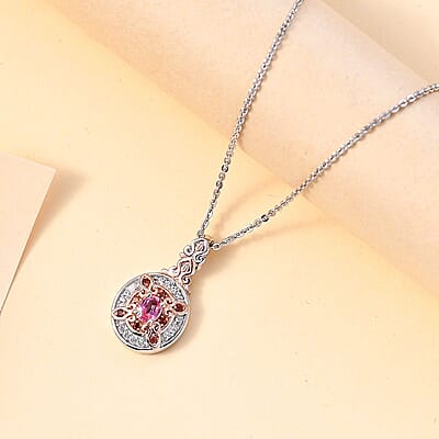 Premium Mahenge Spinel, Brown and White Zircon Timeless Pendant Necklace 20 Inches in 18K Vermeil Rose Gold and Rhodium Over Sterling Silver 0.30 ctw