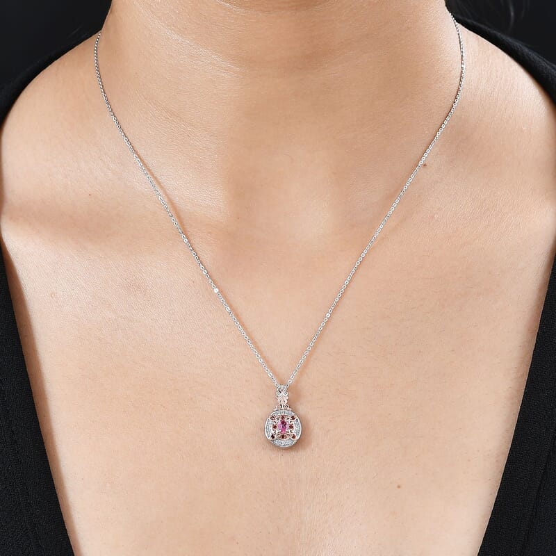 Premium Mahenge Spinel, Brown and White Zircon Timeless Pendant Necklace 20 Inches in 18K Vermeil Rose Gold and Rhodium Over Sterling Silver 0.30 ctw