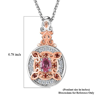 Premium Mahenge Spinel, Brown and White Zircon Timeless Pendant Necklace 20 Inches in 18K Vermeil Rose Gold and Rhodium Over Sterling Silver 0.30 ctw
