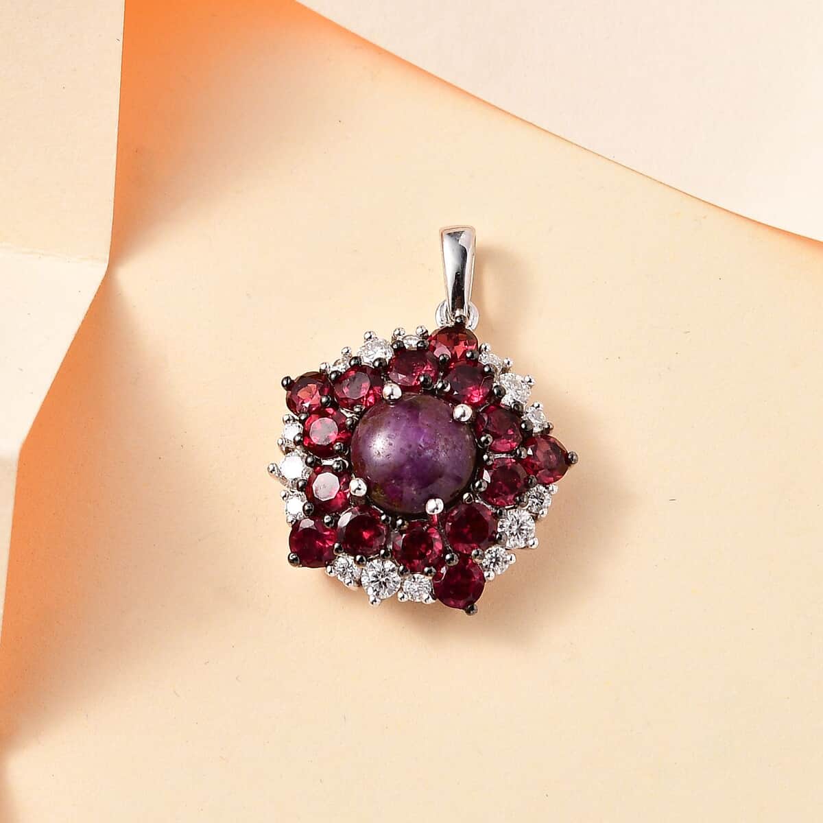 Indian Star Ruby and Multi Gemstone Star Pendant Necklace 20 Inches in Rhodium Over Sterling Silver 6.40 ctw image number 1