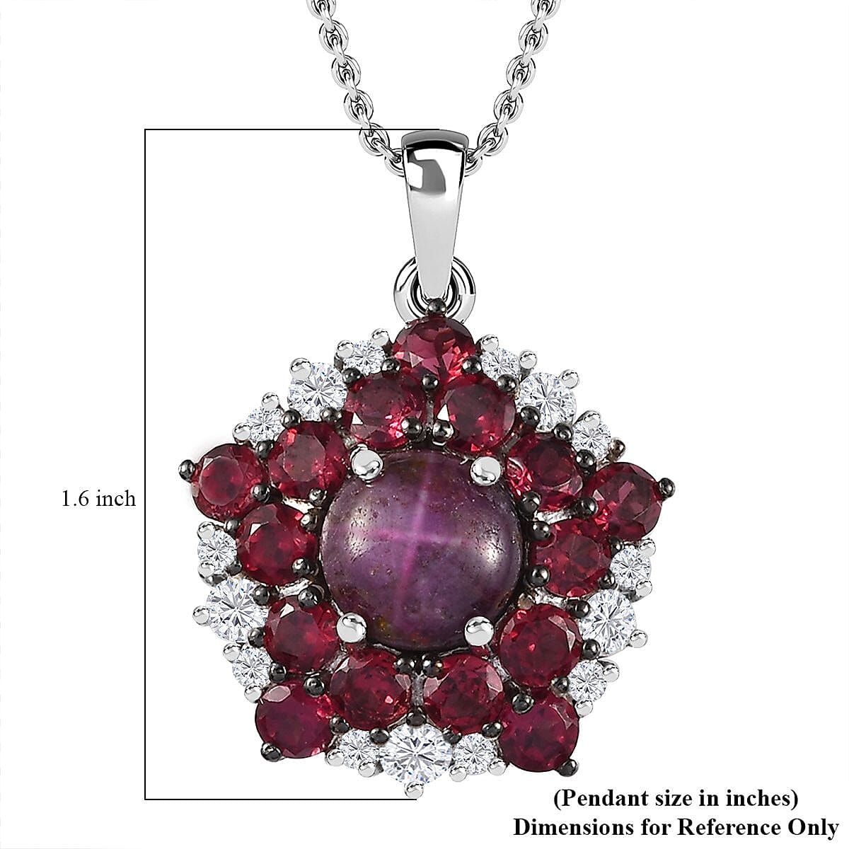 Indian Star Ruby and Multi Gemstone Star Pendant Necklace 20 Inches in Rhodium Over Sterling Silver 6.40 ctw