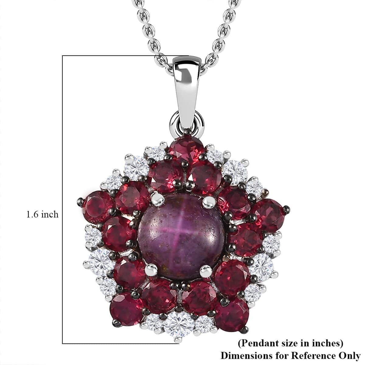 Indian Star Ruby and Multi Gemstone Star Pendant Necklace 20 Inches in Rhodium Over Sterling Silver 6.40 ctw image number 5