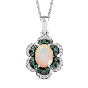 Premium Ethiopian Welo Opal and Multi Gemstone 1.65 ctw Whispering Petals Pendant Necklace in Rhodium Over Sterling Silver 20 Inches