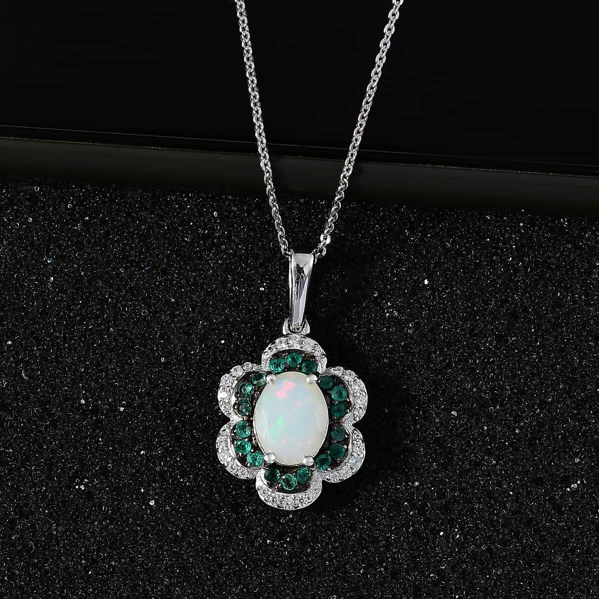 Premium Ethiopian Welo Opal and Multi Gemstone 1.65 ctw Whispering Petals Pendant Necklace in Rhodium Over Sterling Silver 20 Inches image number 2