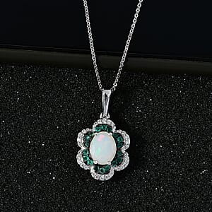 Premium Ethiopian Welo Opal and Multi Gemstone 1.65 ctw Whispering Petals Pendant Necklace in Rhodium Over Sterling Silver 20 Inches