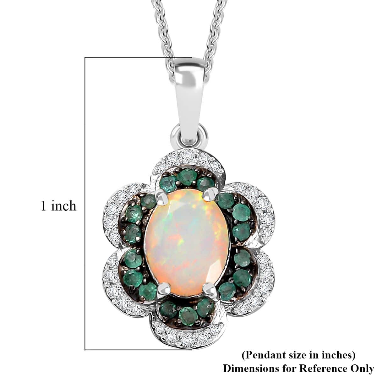 Premium Ethiopian Welo Opal and Multi Gemstone 1.65 ctw Whispering Petals Pendant Necklace in Rhodium Over Sterling Silver 20 Inches image number 7