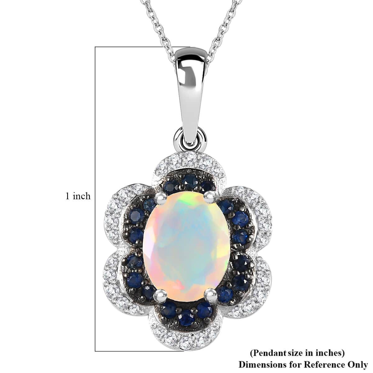 Premium Ethiopian Welo Opal and Multi Gemstone 1.60 ctw Whispering Petals Pendant Necklace in Rhodium Over Sterling Silver 20 Inches image number 6