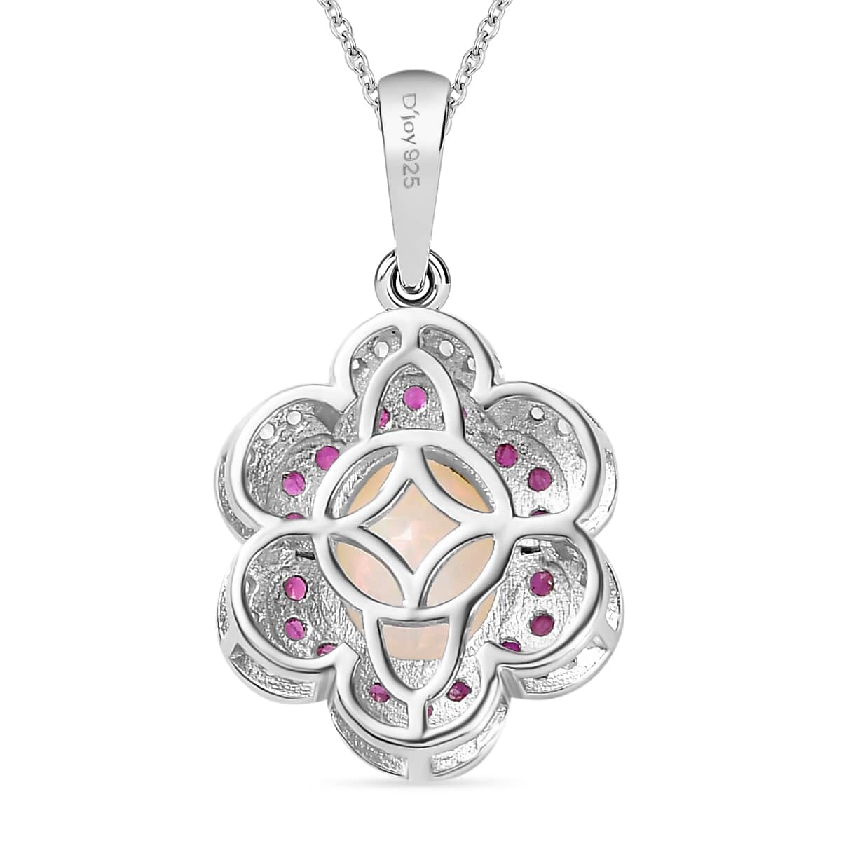 Premium Ethiopian Welo Opal and Multi Gemstone 1.70 ctw Whispering Petals Pendant Necklace in Rhodium Over Sterling Silver 20 Inches image number 5