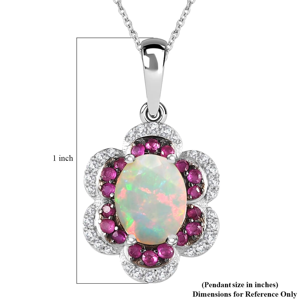 Premium Ethiopian Welo Opal and Multi Gemstone 1.70 ctw Whispering Petals Pendant Necklace in Rhodium Over Sterling Silver 20 Inches image number 6