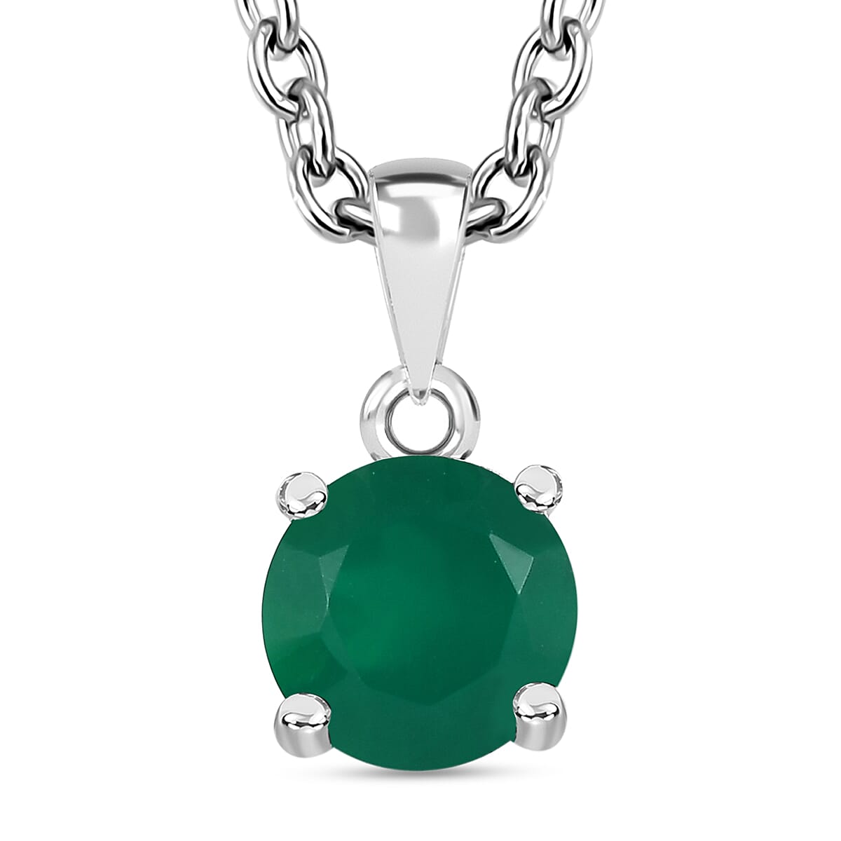 Green Onyx 2.60 ctw Solitaire Stud Earrings and Pendant in Sterling Silver with Stainless Steel Necklace 20 Inches