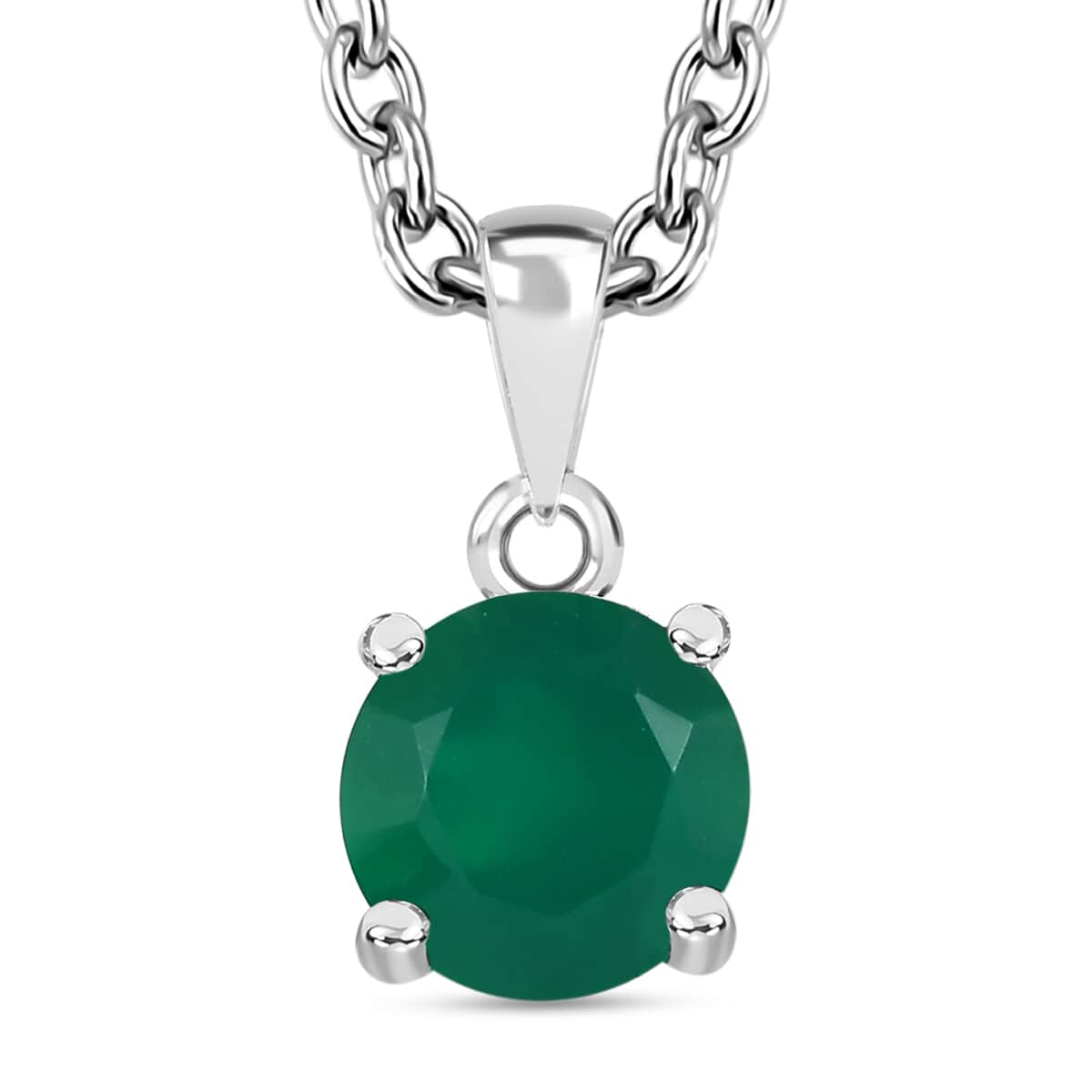 Green Onyx 2.60 ctw Solitaire Stud Earrings and Pendant in Sterling Silver with Stainless Steel Necklace 20 Inches image number 2