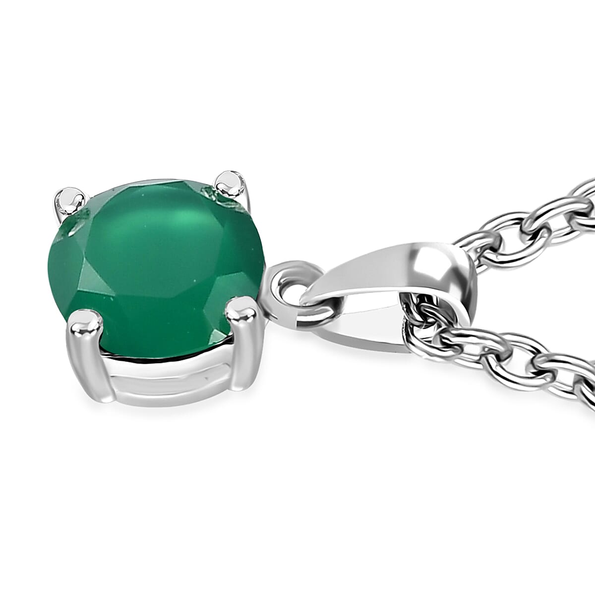Green Onyx 2.60 ctw Solitaire Stud Earrings and Pendant in Sterling Silver with Stainless Steel Necklace 20 Inches