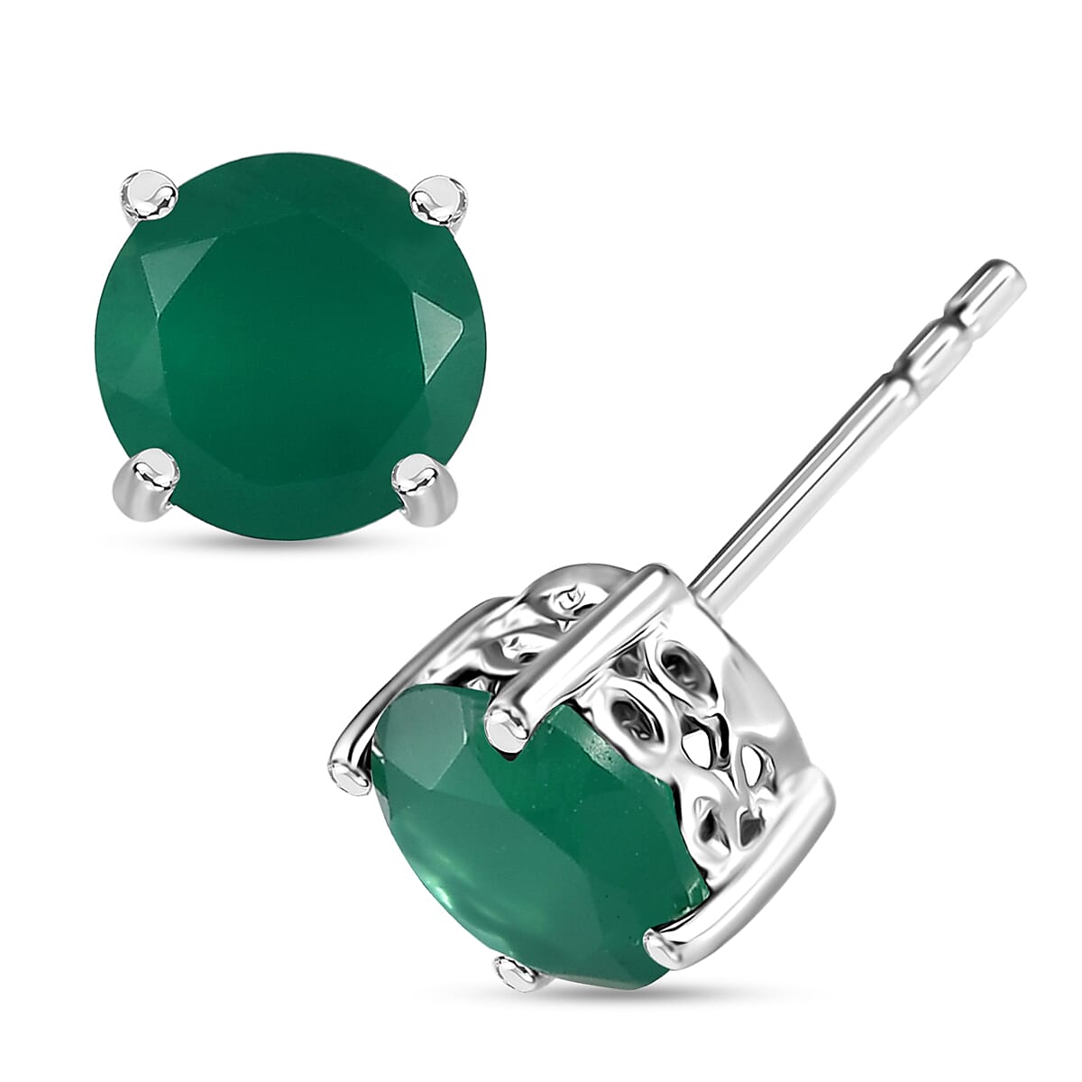 Green Onyx 2.60 ctw Solitaire Stud Earrings and Pendant in Sterling Silver with Stainless Steel Necklace 20 Inches