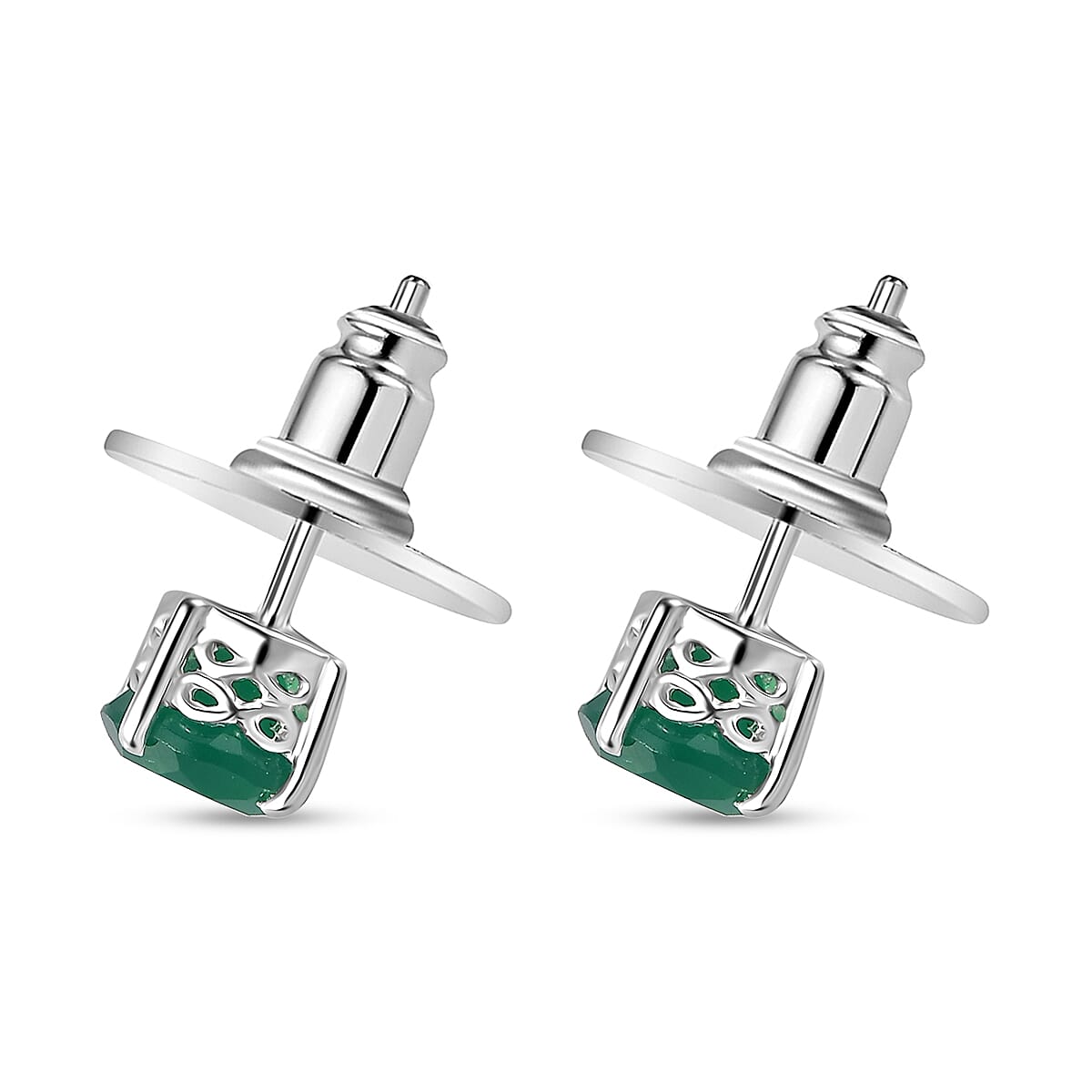 Green Onyx 2.60 ctw Solitaire Stud Earrings and Pendant in Sterling Silver with Stainless Steel Necklace 20 Inches