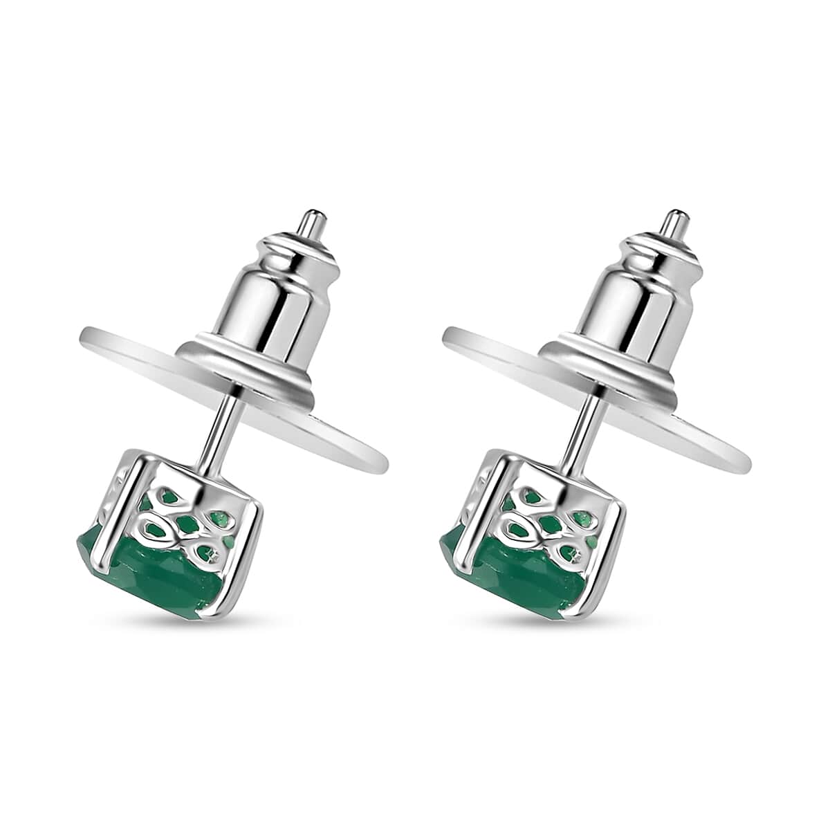 Green Onyx 2.60 ctw Solitaire Stud Earrings and Pendant in Sterling Silver with Stainless Steel Necklace 20 Inches image number 6