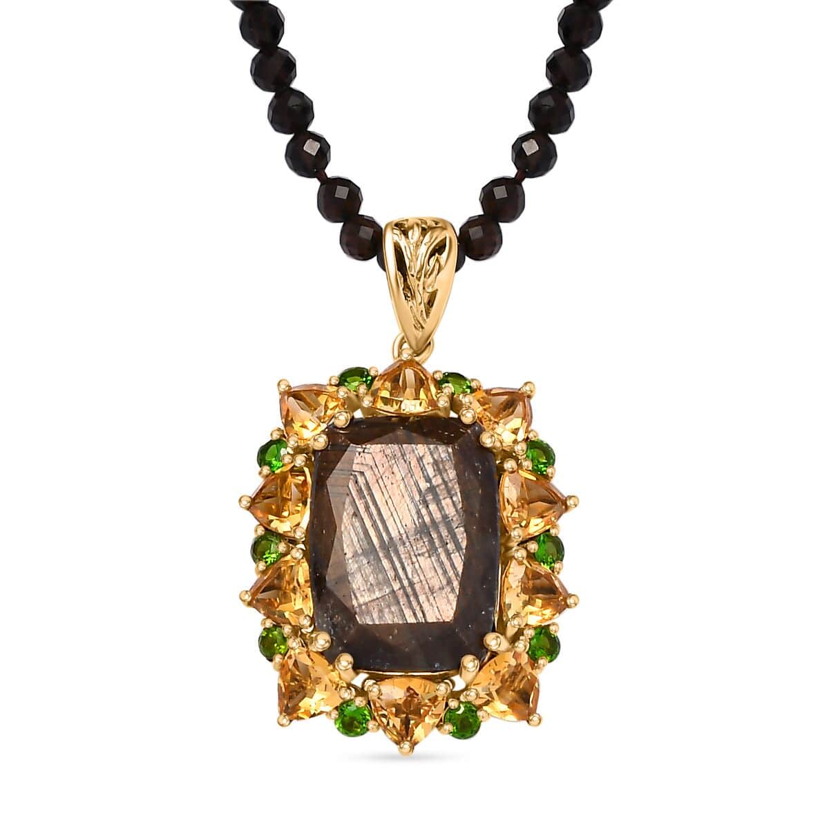 Zawadi Chocolate Sapphire and Multi Gemstone Floral Pendant with Beaded Necklace 20 Inches in 18K Vermeil Yellow Gold Over Sterling Silver 44.00 ctw image number 0