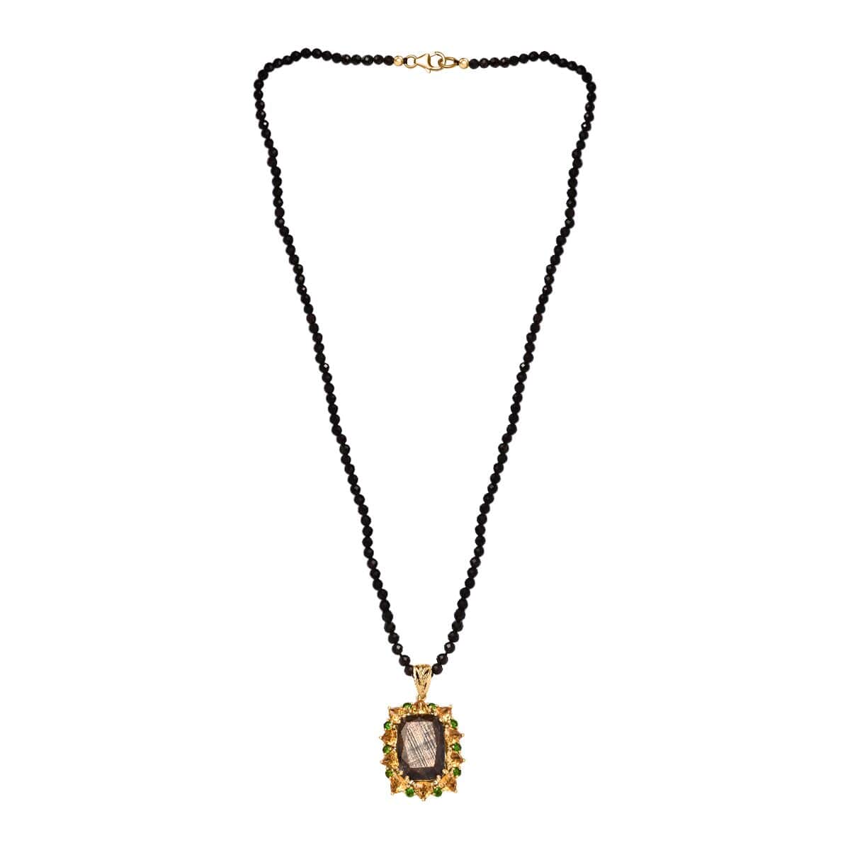 Zawadi Chocolate Sapphire and Multi Gemstone Floral Pendant with Beaded Necklace 20 Inches in 18K Vermeil Yellow Gold Over Sterling Silver 44.00 ctw image number 3