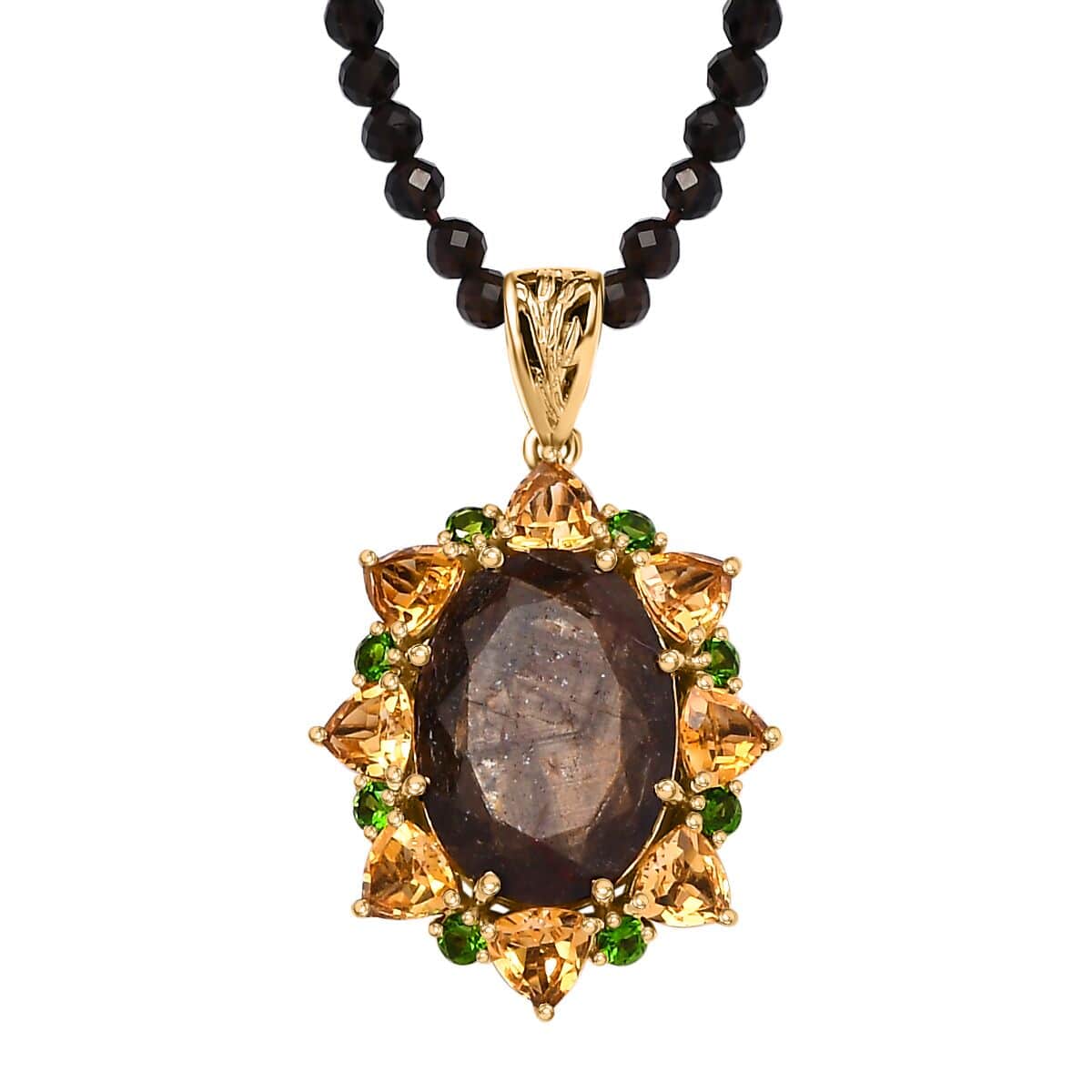 Zawadi Chocolate Sapphire and Multi Gemstone Floral Pendant with Beaded Necklace 20 Inches in 18K Vermeil Yellow Gold Over Sterling Silver 40.20 ctw image number 0