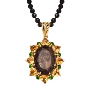 Zawadi Chocolate Sapphire and Multi Gemstone Floral Pendant with Beaded Necklace 20 Inches in 18K Vermeil Yellow Gold Over Sterling Silver 40.20 ctw