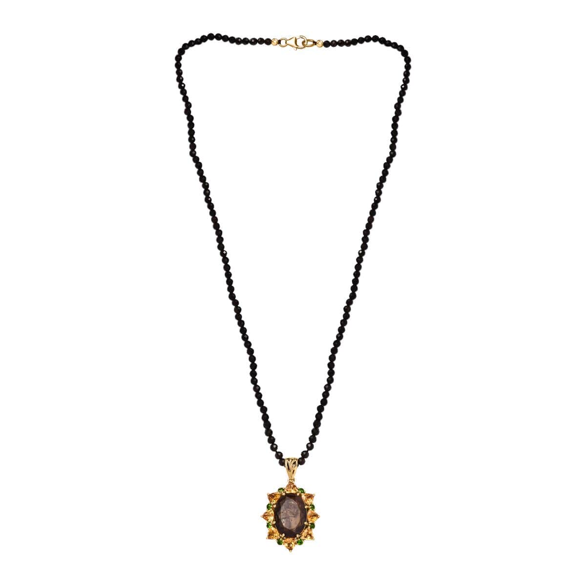 Zawadi Chocolate Sapphire and Multi Gemstone Floral Pendant with Beaded Necklace 20 Inches in 18K Vermeil Yellow Gold Over Sterling Silver 40.20 ctw image number 3