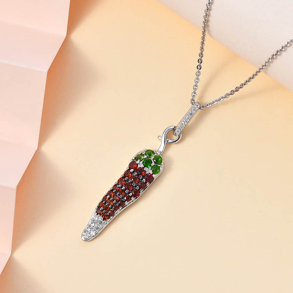 GP Italian Garden Collection Mozambique Garnet and Multi Gemstone Pendant Necklace 20 Inches in Rhodium Over Sterling Silver 1.00 ctw image number 1